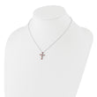 SS RH-plated Red CZ January Birthstone Cross w/2in ext Necklace
