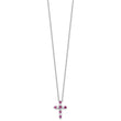 SS RH-plated Dark Pink CZ July Birthstone Cross w/2in ext Necklace