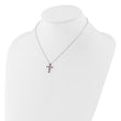 SS RH-plated Dark Pink CZ July Birthstone Cross w/2in ext Necklace