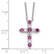 SS RH-plated Dark Pink CZ July Birthstone Cross w/2in ext Necklace