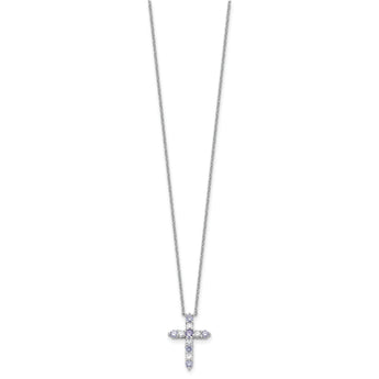 SS RH-plated Lt Purple CZ June Birthstone Cross w/2in ext Necklace