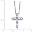 SS RH-plated Lt Purple CZ June Birthstone Cross w/2in ext Necklace