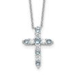 SS RH-plated Lt Blue CZ March Birthstone Cross w/2in ext Necklace