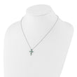 SS RH-plated Green CZ May Birthstone Cross w/2in ext Necklace