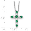 SS RH-plated Green CZ May Birthstone Cross w/2in ext Necklace