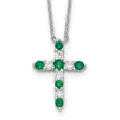 SS RH-plated Green CZ May Birthstone Cross w/2in ext Necklace