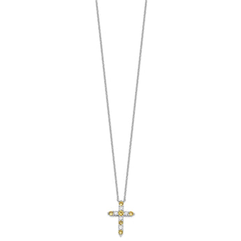 SS RH-plated Yellow CZ Nov Birthstone Cross w/2in ext Necklace
