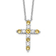 SS RH-plated Yellow CZ Nov Birthstone Cross w/2in ext Necklace
