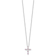 SS RH-plated Pink CZ October Birthstone Cross w/2in ext Necklace