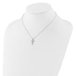SS RH-plated Pink CZ October Birthstone Cross w/2in ext Necklace