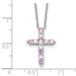 SS RH-plated Pink CZ October Birthstone Cross w/2in ext Necklace
