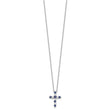 SS RH-plated Dark Blue CZ Sept Birthstone Cross w/2in ext Necklace
