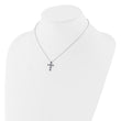 SS RH-plated Dark Blue CZ Sept Birthstone Cross w/2in ext Necklace