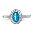 Sterling Silver Rhodium-plated Diamond & Blue Topaz Ring