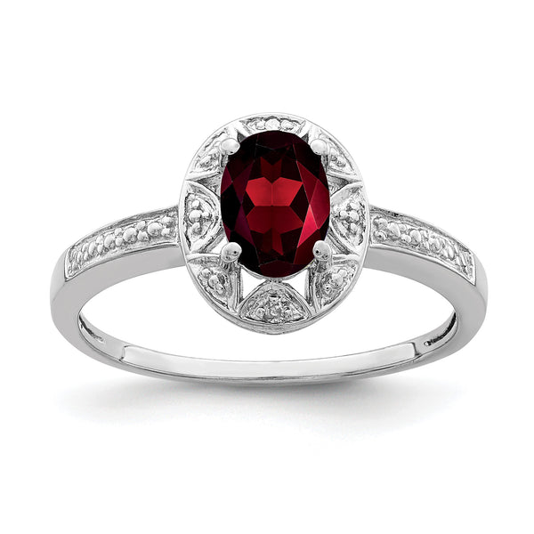 Sterling Silver Rhodium-plated Diamond & Garnet Ring - Birthstone Company