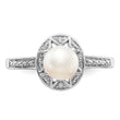 Sterling Silver Rhodium-plated Diamond & Fresh Water Cultured Pearl Ring