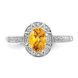 Sterling Silver Rhodium-plated Diamond & Citrine Ring