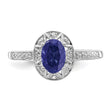 Sterling Silver Rhodium-plated Diamond & Created Sapphire Ring