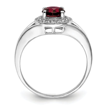 Sterling Silver Rhodium-plated Diamond & Garnet Ring