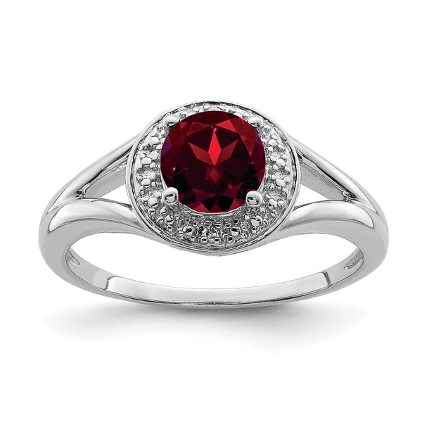 Sterling Silver Rhodium-plated Diamond & Garnet Ring - Birthstone Company