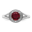 Sterling Silver Rhodium-plated Diamond & Created Ruby Ring
