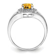Sterling Silver Rhodium-plated Diamond & Citrine Ring