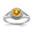 Sterling Silver Rhodium-plated Diamond & Citrine Ring