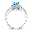 Sterling Silver Rhodium-plated Diamond & Blue Topaz Ring