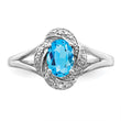 Sterling Silver Rhodium-plated Diamond & Blue Topaz Ring