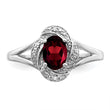 Sterling Silver Rhodium-plated Diamond & Garnet Ring