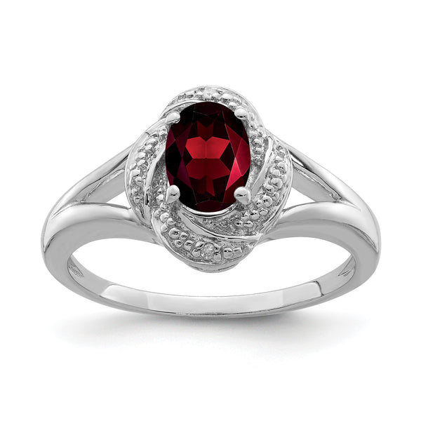 Sterling Silver Rhodium-plated Diamond & Garnet Ring - Birthstone Company