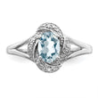 Sterling Silver Rhodium-plated Diamond & Aquamarine Ring