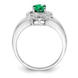 Sterling Silver Rhodium-plated Diamond & Created Emerald Ring