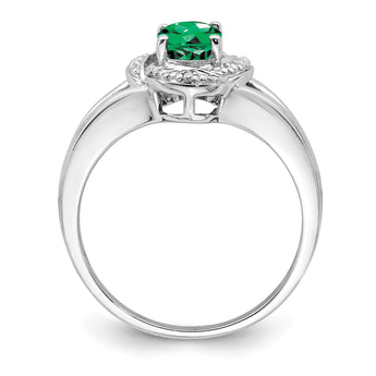 Sterling Silver Rhodium-Plated Diamond & Created Emerald Ring - Birthstone Company
