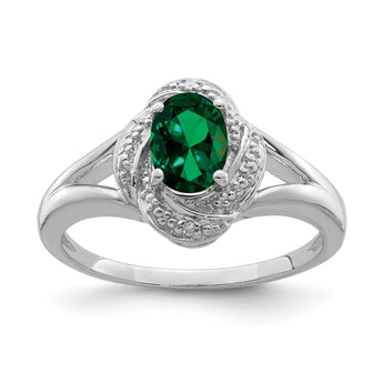 Sterling Silver Rhodium-Plated Diamond & Created Emerald Ring - Birthstone Company