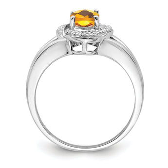 Sterling Silver Rhodium-plated Diamond & Citrine Ring