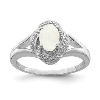 Sterling Silver Rhodium-plated Diamond & Created Opal Ring