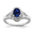 Sterling Silver Rhodium-plated Diamond & Created Sapphire Ring