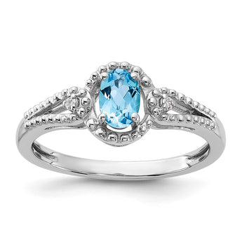 Sterling Silver Rhodium-Plated Light Swiss Blue Topaz & Diamond Ring - Birthstone Company