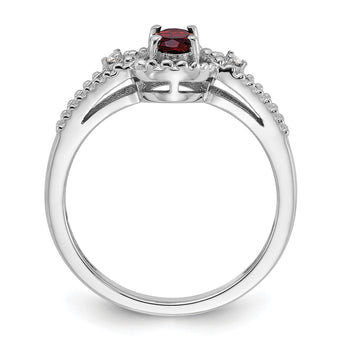 Sterling Silver Rhodium-Plated Garnet & Diamond Ring - Birthstone Company
