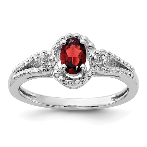 Sterling Silver Rhodium-Plated Garnet & Diamond Ring - Birthstone Company