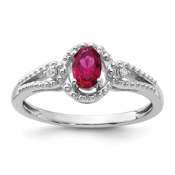 Sterling Silver Rhodium-Plated Created Ruby & Diamond Ring - Birthstone Company