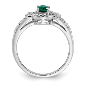 Sterling Silver Rhodium-Plated Created Emerald & Diamond Ring - Birthstone Company
