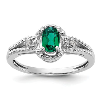 Sterling Silver Rhodium-Plated Created Emerald & Diamond Ring - Birthstone Company