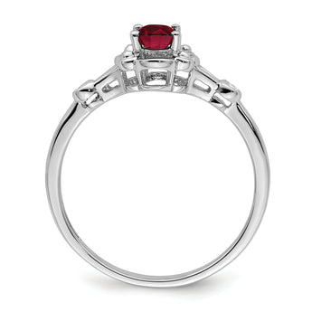 Sterling Silver Rhodium-plated Created Ruby & Diamond Ring