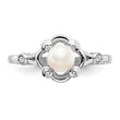 Sterling Silver Rhodium-plated Fresh Water Cultured Pearl & Diamond Ring
