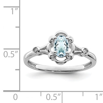 Sterling Silver Rhodium-plated Aquamarine & Diamond Ring