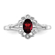 Sterling Silver Rhodium-plated Garnet & Diamond Ring - Birthstone Company