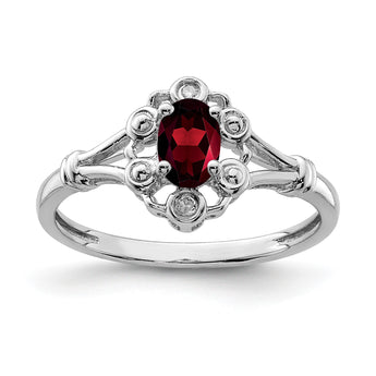 Sterling Silver Rhodium-plated Garnet & Diamond Ring - Birthstone Company