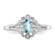 Sterling Silver Rhodium-plated Aquamarine & Diamond Ring